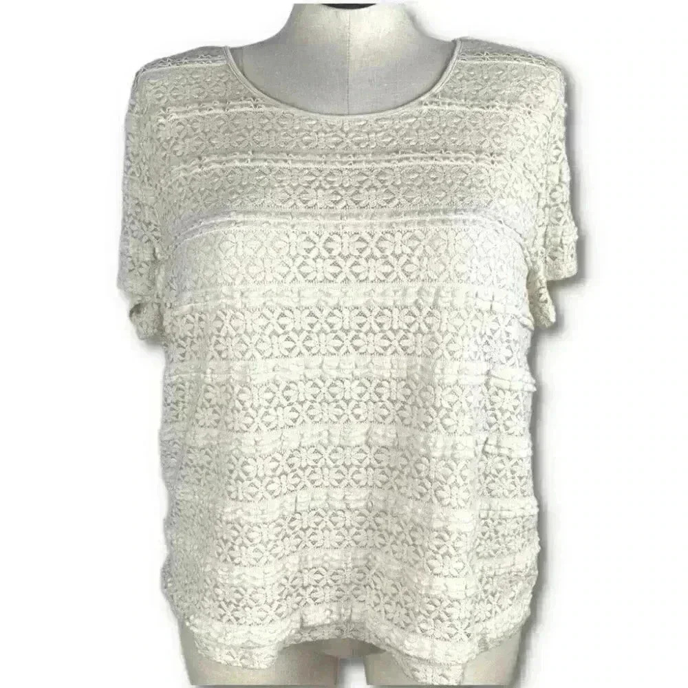 Alfred Dunner Womens top size XL cream floral eyelet
